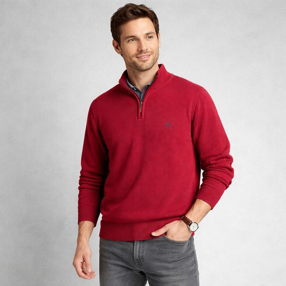 Chaps 100% Cotton Red 1/4 Zip Sweater | Classic Logo Pullover Knit